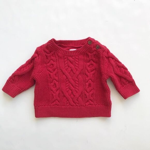 Babygap red cable knit sweater EUC 0-3 months - Picture 1 of 5